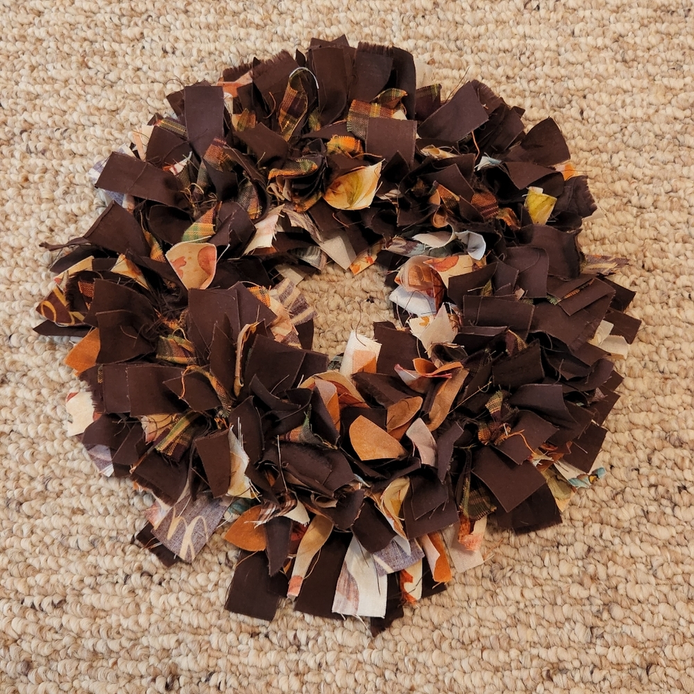 Handmade Fall Fabric Wreath 8 Inch